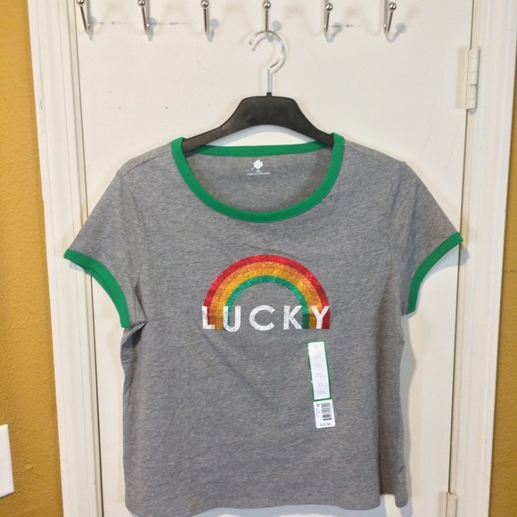 Tops - LUCKY shiny sparkle rainbow Irish luck t-shirt